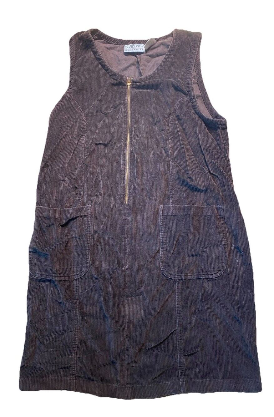 VTG Dividends Maternity Corduroy Dress Womens Sz 4 Brown Sleeveless Pockets Zip